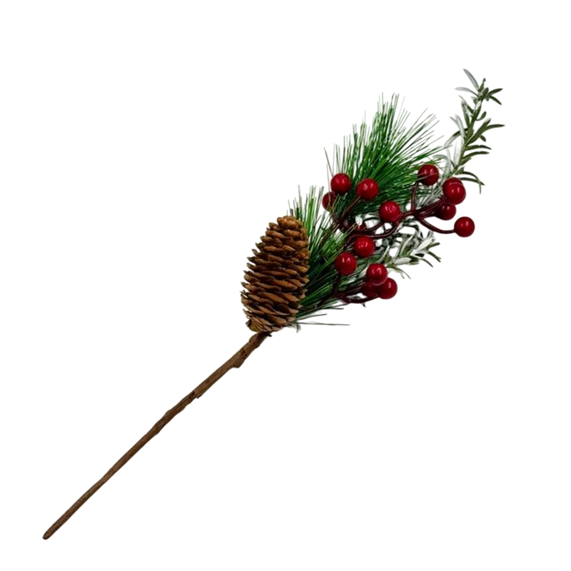 Ramo Artificial Frutas Vermelhas e Pinha 45cm