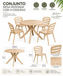Jogo de Mesa e 4 Cadeiras Bege para Área Externa