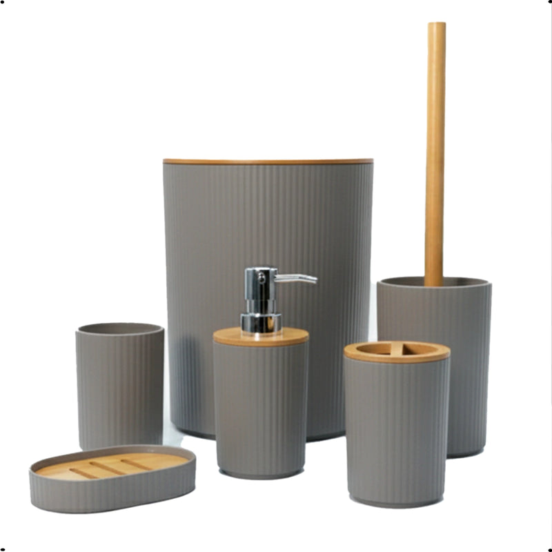 Conjunto para Banheiro Bambu Cinza 6 Peças