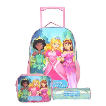 Kit Mochila de Rodinha Infantil Princesa 3 Peças
