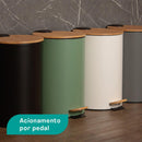Lixeira com Pedal e Tampa de Bambu Branca 12L