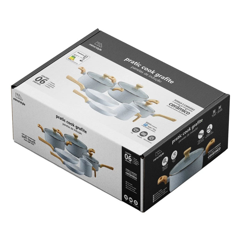 Conjunto de Panelas Pratic Cook Grafite 6 Peças
