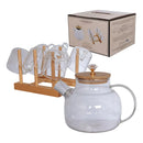 Chaleira de Vidro 1L e Suporte com 6 Xícaras de Chá