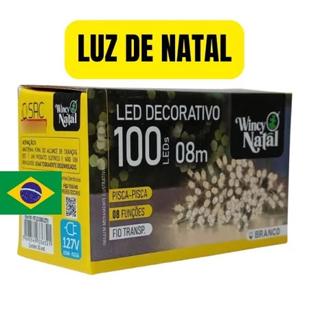 Pisca Pisca LED Natal Branco Fio Transparente 100L 8m