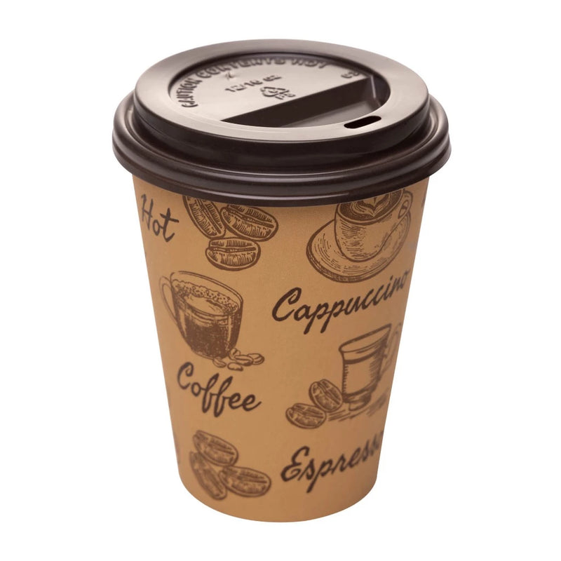 Conjunto 50 Copos Descartáveis com Tampa Capuccino Papel