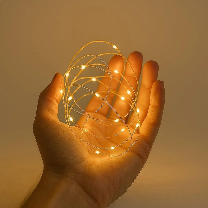 Led Decorativo Fio de Cobre 100 Leds Branco Quente 10m