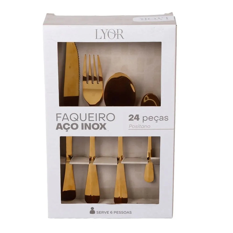 Faqueiro Inox Dourado 24peças