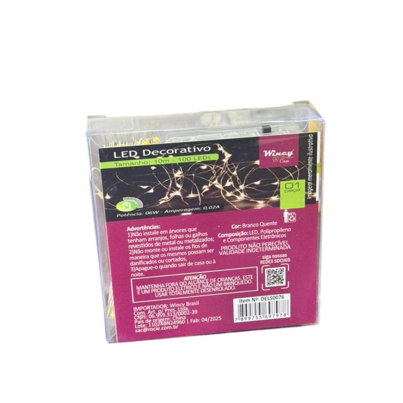 Led Decorativo Fio de Cobre 100 Leds Branco Quente 10m