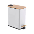 Lixeira Retangular com Pedal e Tampa de Bambu Branca 5L