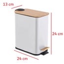 Lixeira Retangular com Pedal e Tampa de Bambu Branca 5L